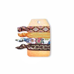 Boho Theme Handmade No Crease FOE Elastic Hair Ties 4-Pack